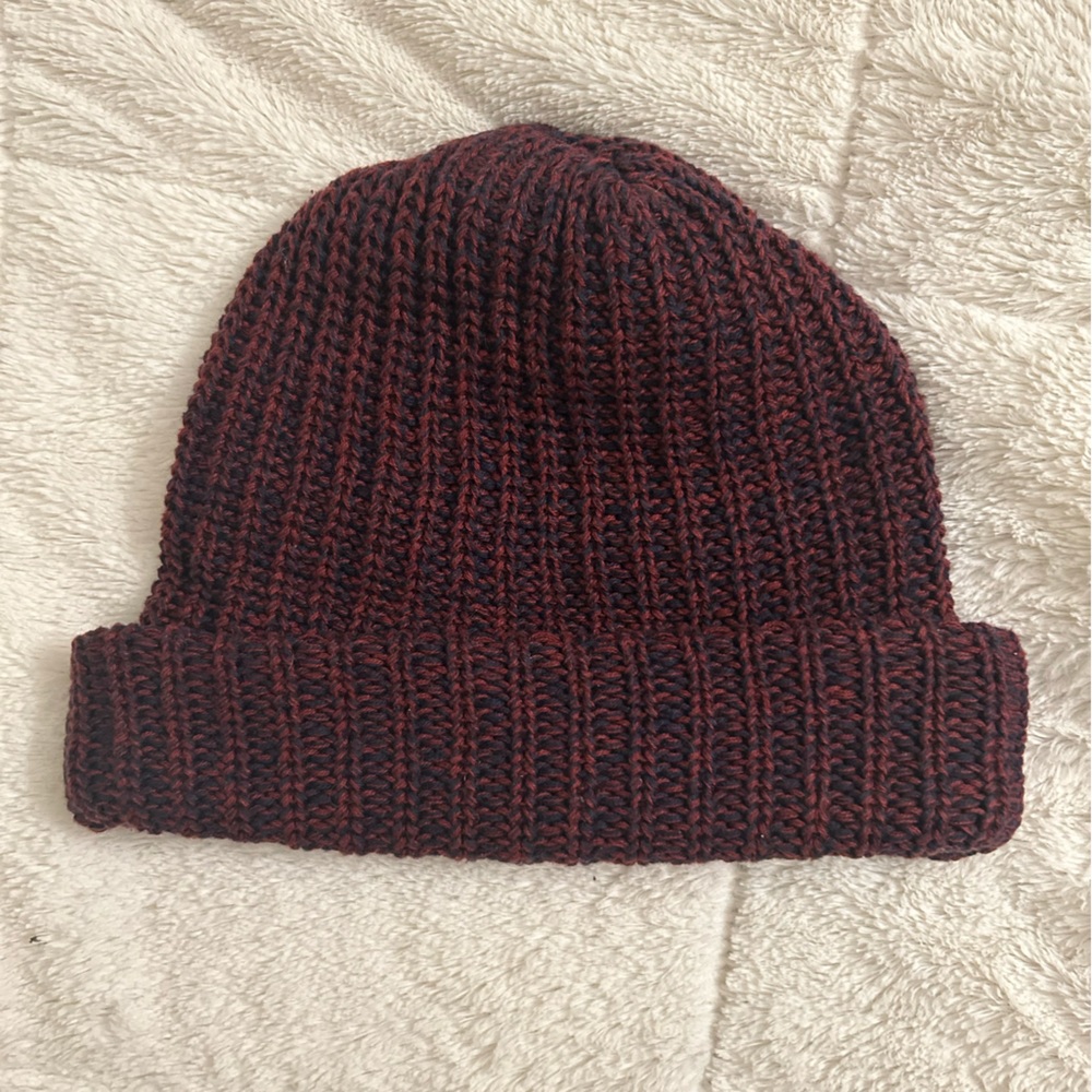 USA-made knit cranberry blue beanie